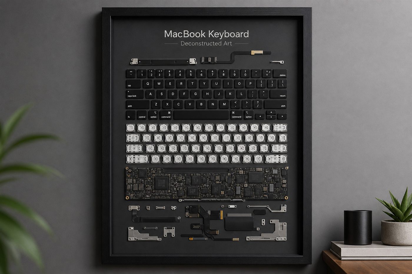 Erkek ofisi için hediye — MacBook klavye parçalarından mühendislik duvar tablosu