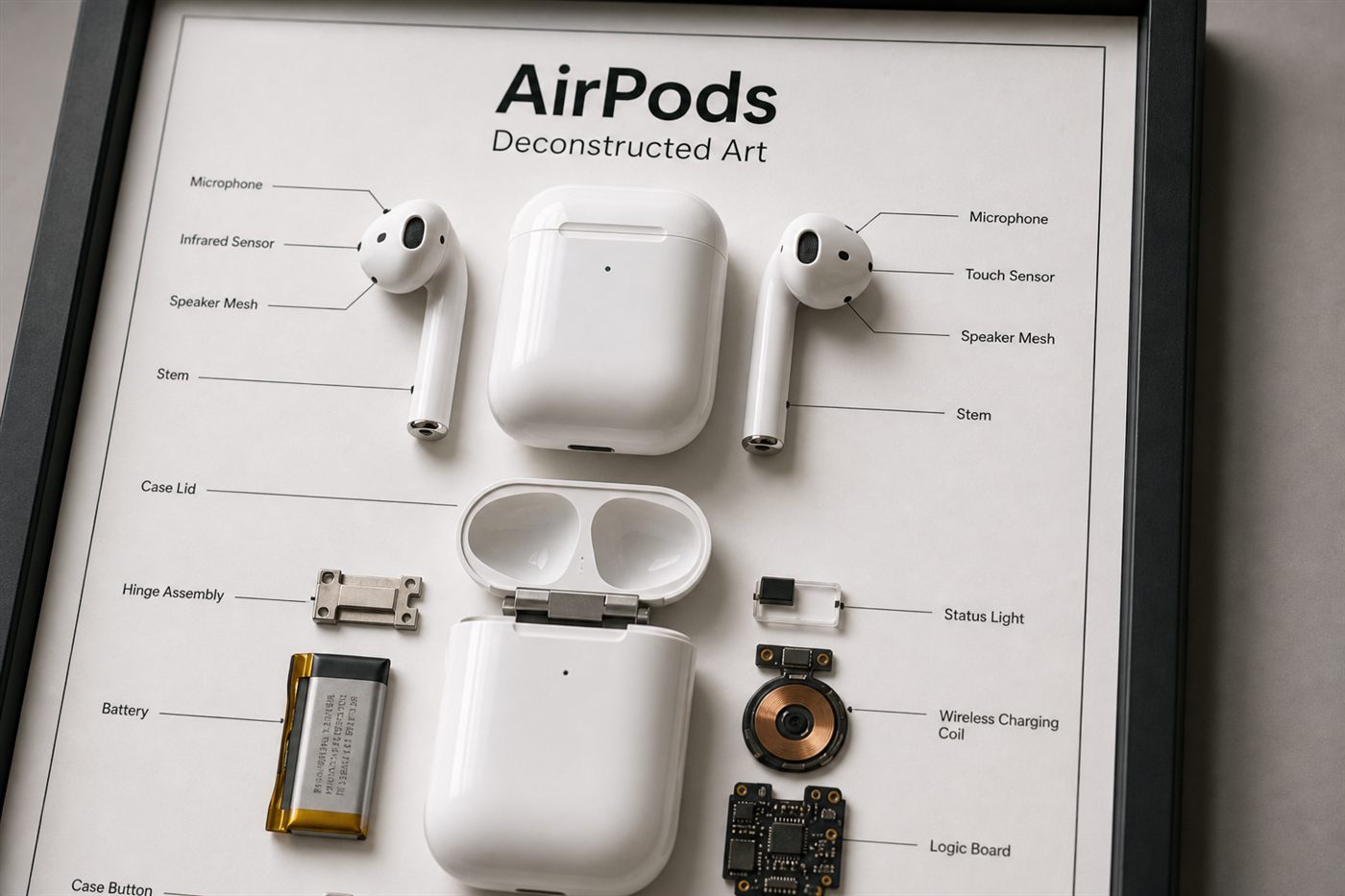 AirPods Teardown Çerçeve — Yakın Çekim AirPods Teardown Çerçeve — Yakın