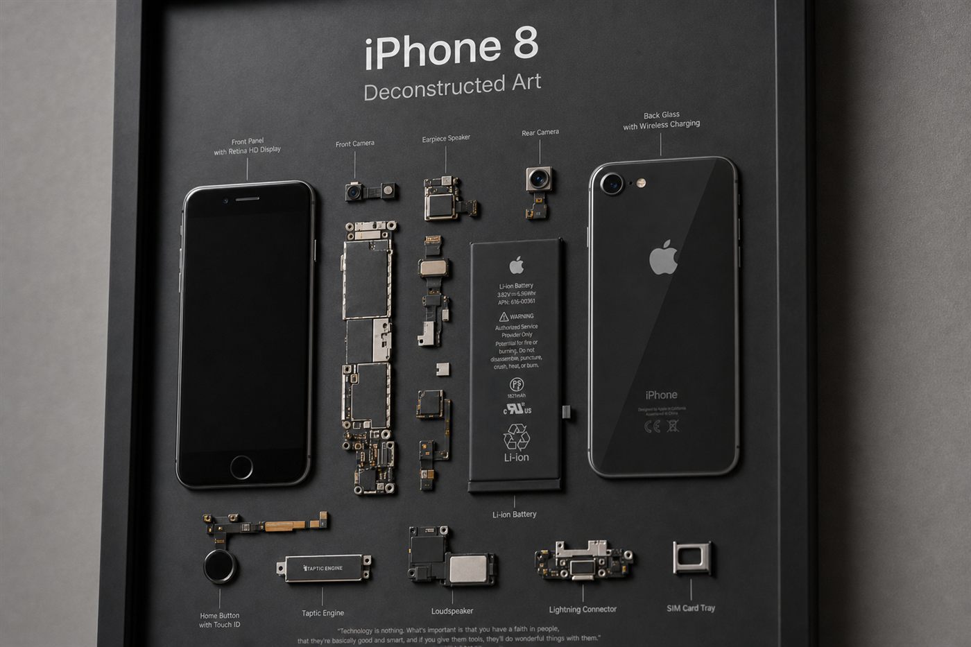 iPhone 8 Teardown Çerçeve Tablo — Yakın Çekim iPhone 8 Teardown Çerçeve Tablo