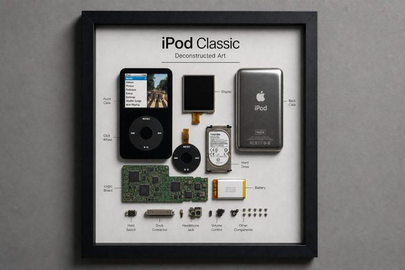 iPod Classic Teardown parçalarından el yapımı duvar tablosu
