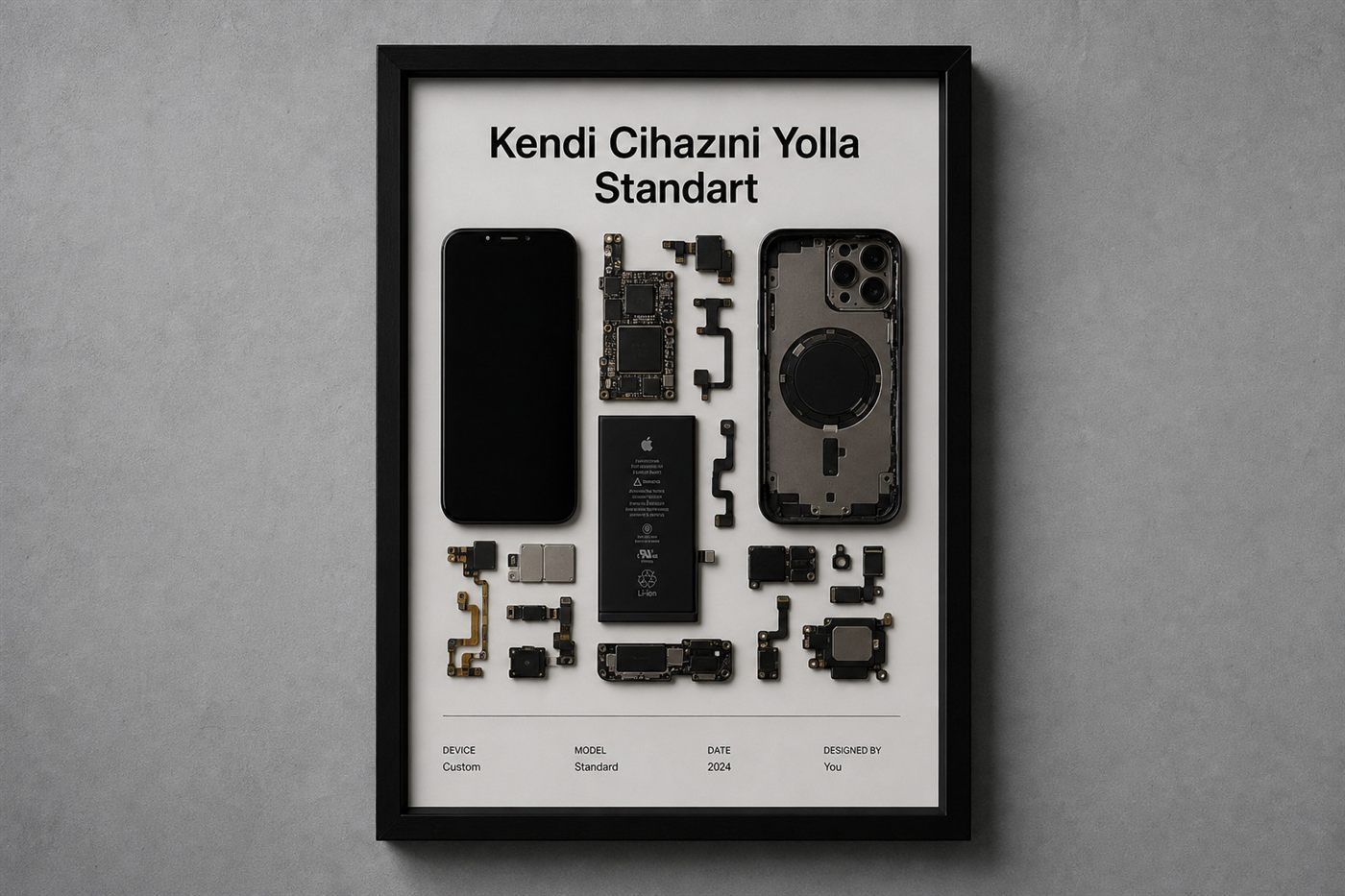 Kişiye özel iPhone çerçeve — kendi cihazından üretilen çerçeveli duvar tablosu