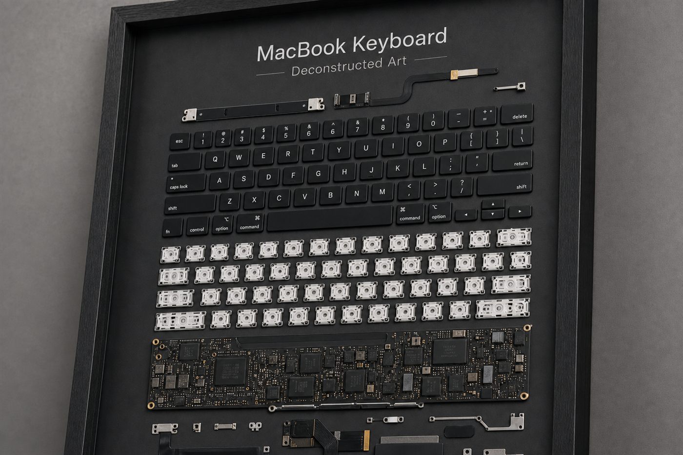 MacBook Klavye Teardown Çerçeve — Yakın Çekim MacBook Klavye Teardown Çerçeve — Yakın