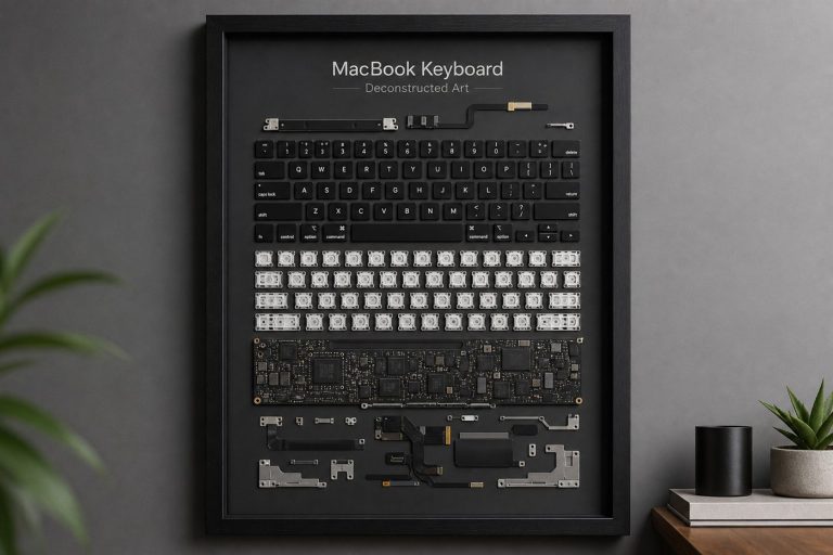 Ofisime farklı dekor — MacBook klavye parçalarından mühendislik duvar tablosu