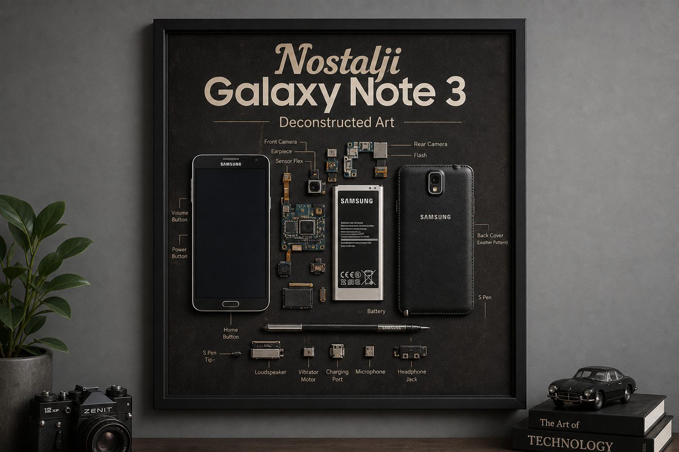 Nostalji Samsung Galaxy Note 3 parçalarından retro teknoloji duvar tablosu
