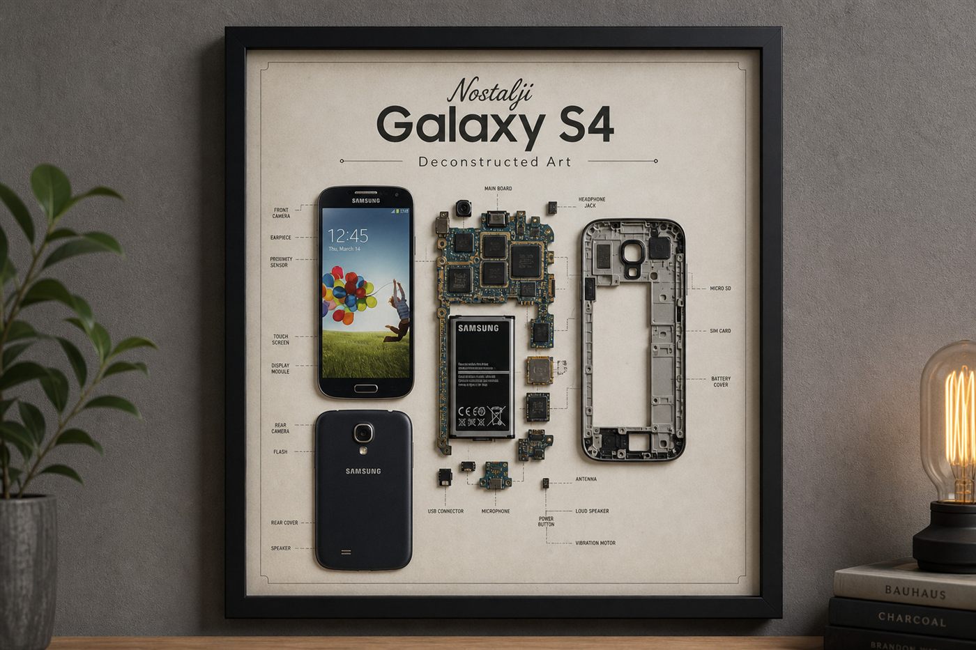 Nostalji Galaxy S4 parçalarından el yapımı duvar tablosu