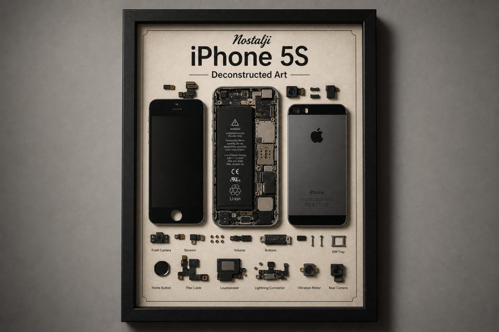 Nostalji iPhone 5S Teardown — gerçek iPhone parçalarından el yapımı duvar tablosu