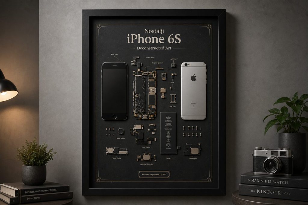 Nostalji iPhone 6S Teardown — gerçek iPhone parçalarından el yapımı duvar tablosu
