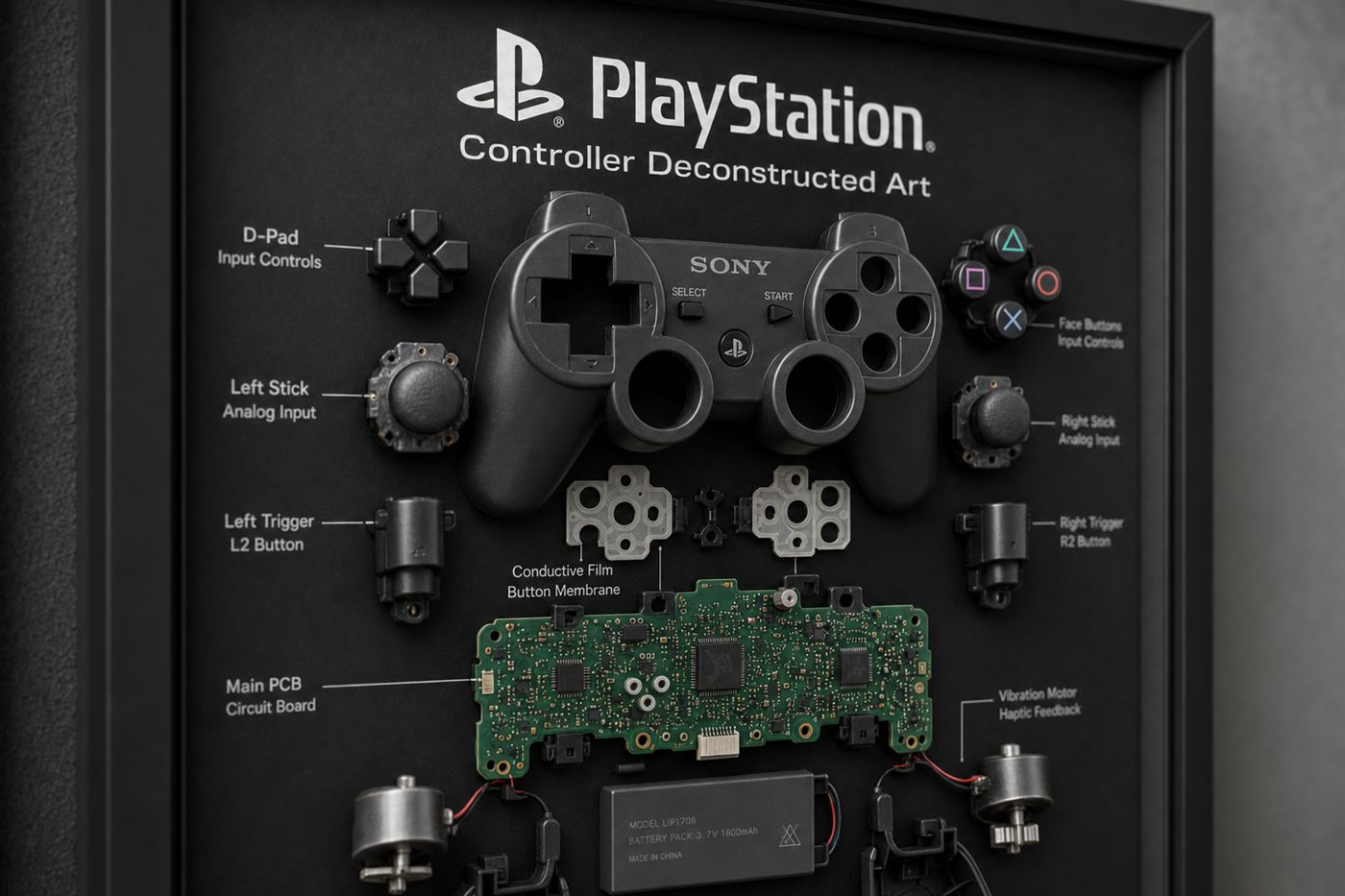 PlayStation Controller Teardown Çerçeve — Yakın Çekim PlayStation Controller Teardown Çerçeve — Yakın