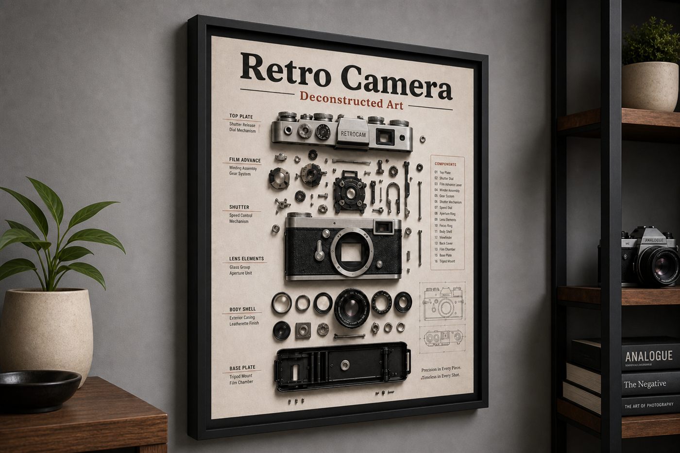 Retro Kamera Parçaları Çerçeve — Sol Yan Retro Kamera Parçaları Çerçeve — Sol Yan