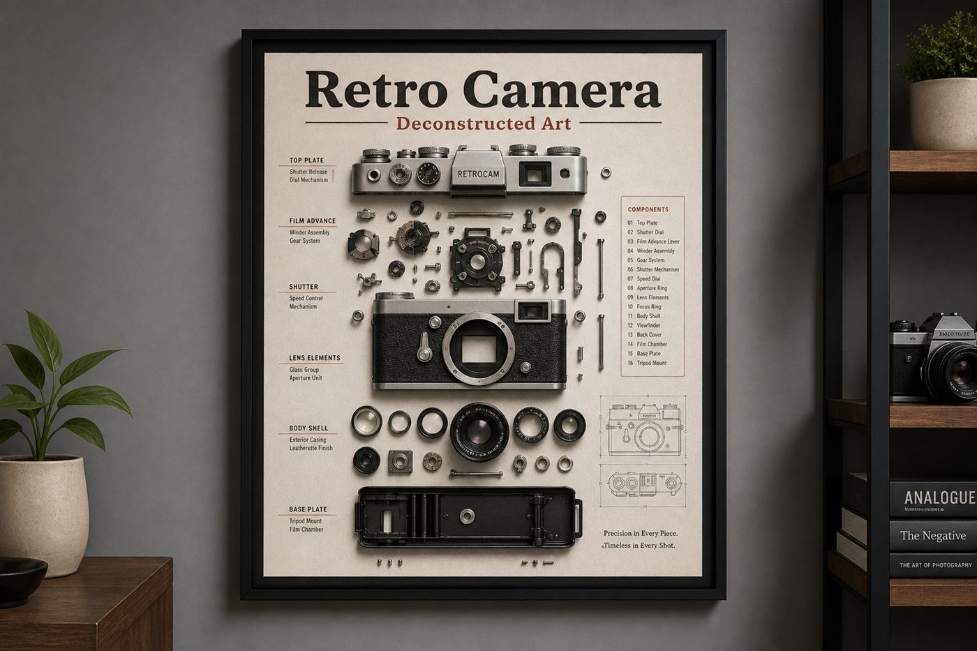 Retro Kamera Parçaları parçalarından el yapımı duvar tablosu