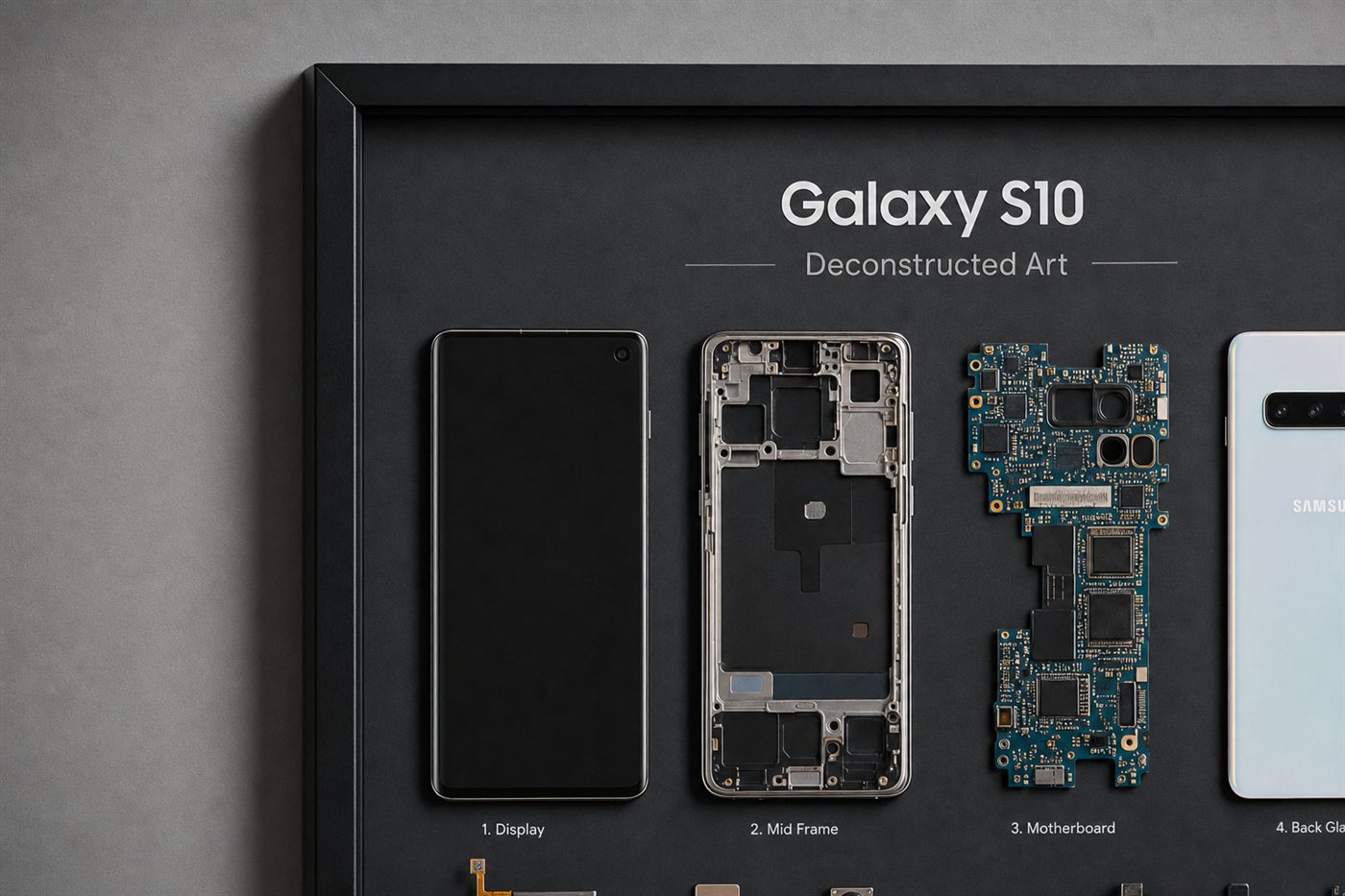 Samsung Galaxy S10 Teardown Çerçeve — Yakın Çekim Samsung Galaxy S10 Teardown Çerçeve — Yakın