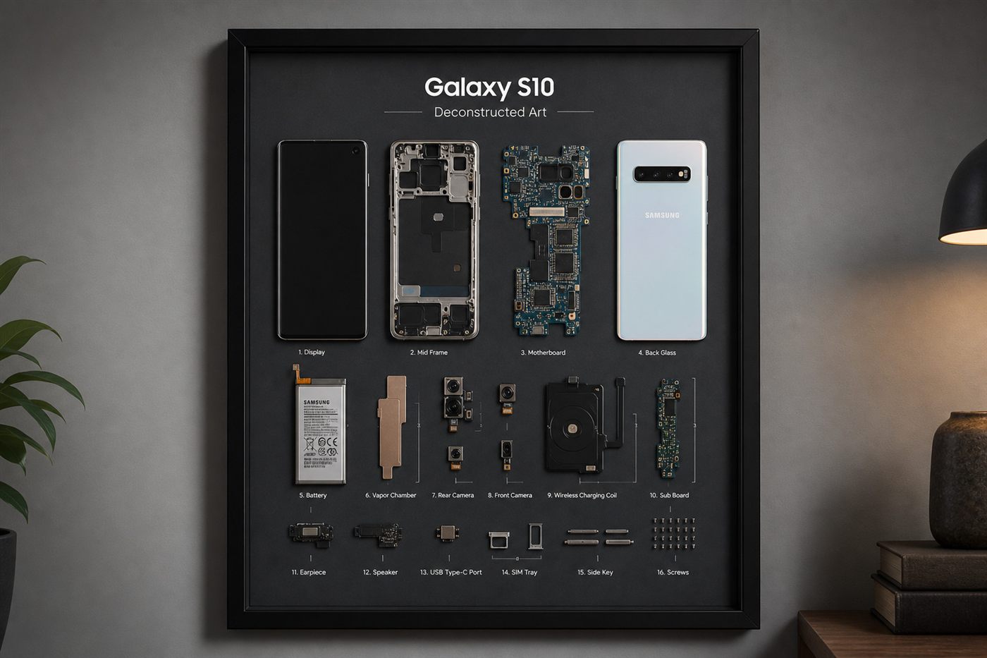 Samsung Galaxy S10 parçalarından teknolojik hediye önerisi duvar tablosu