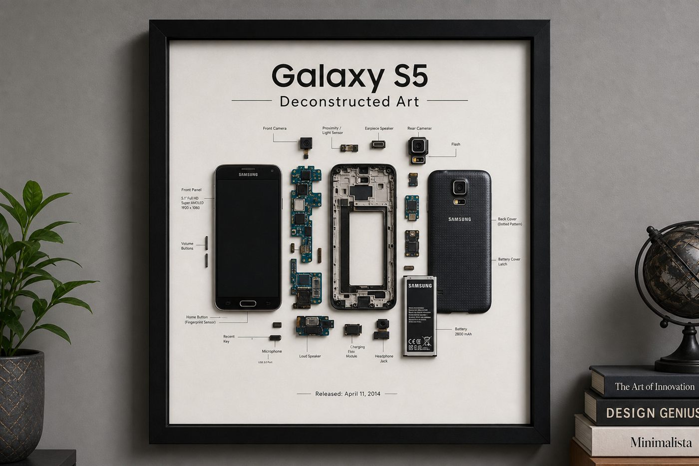 Samsung Galaxy S5 Teardown parçalarından el yapımı duvar tablosu